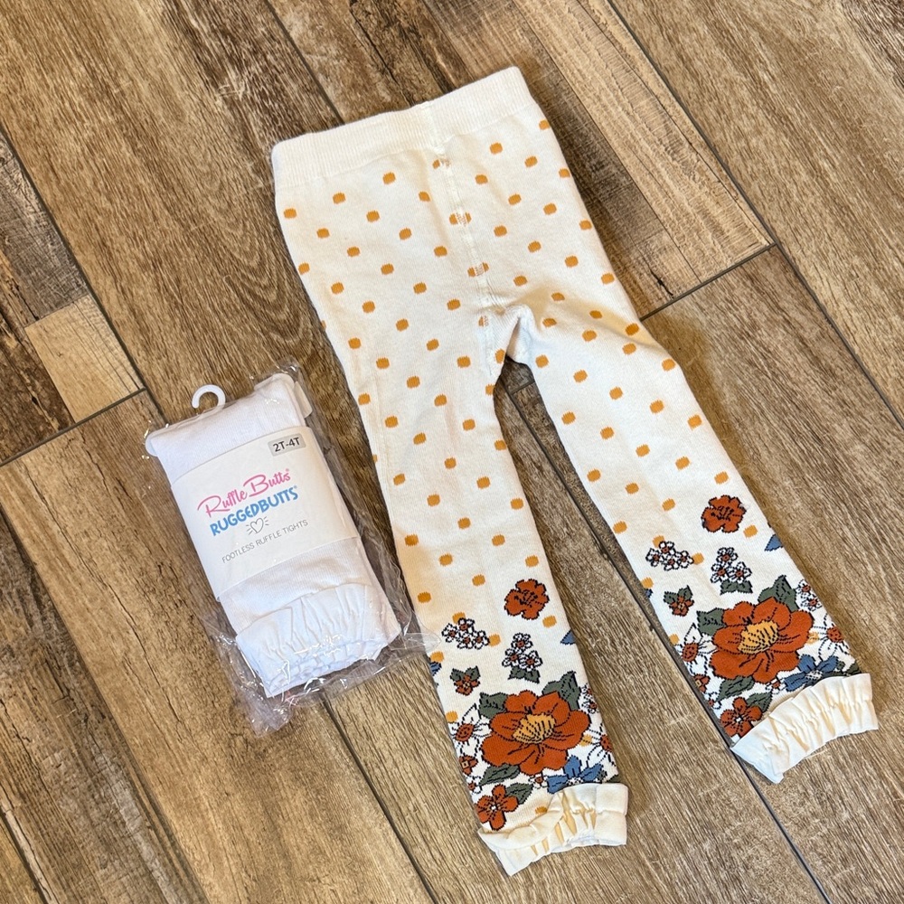 RuffleButts Floral and White footless tights/Leggings